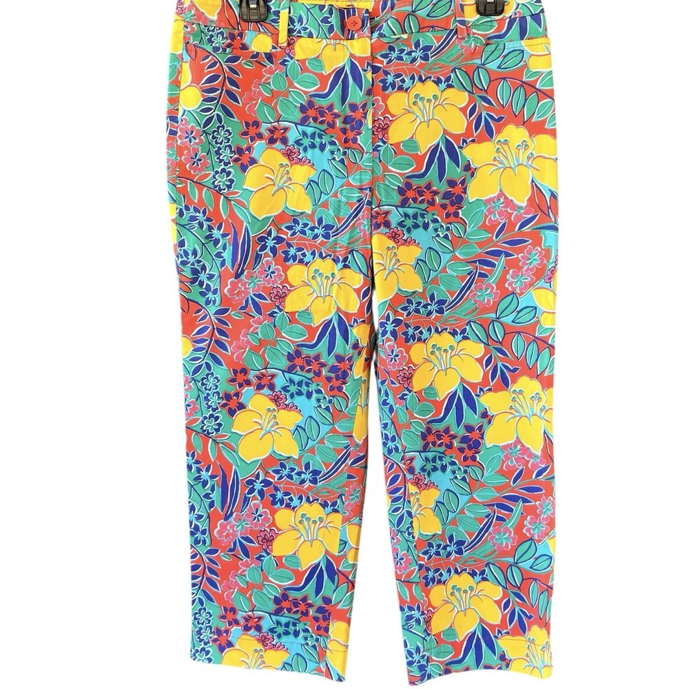 Talbots Perfect Skimmer Cropped Pants Womens 8‎ Bright Tropical Floral Beach NWT